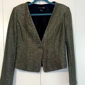 FOREVER 21 Gold Metallic Short Collarless Blazer Jacket